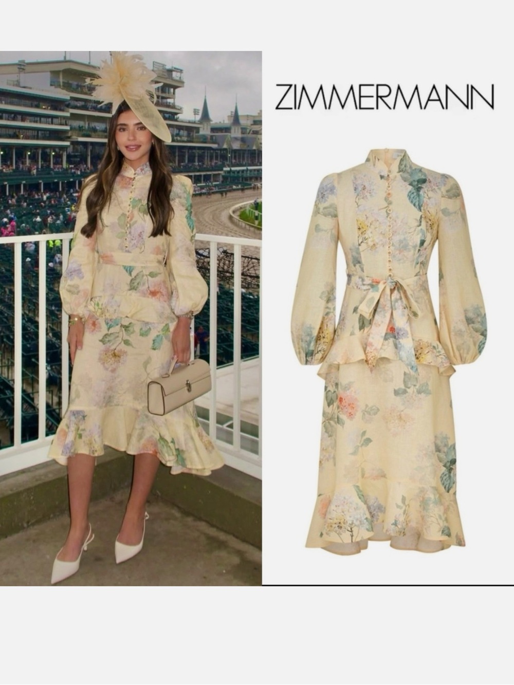 Zimmermann Illuminate Peplum Linen Midi Dress Lemon Hydrangea - AU2/US8 - NWOT